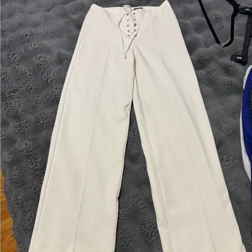 Elegant White Lace-Up Women's Pants